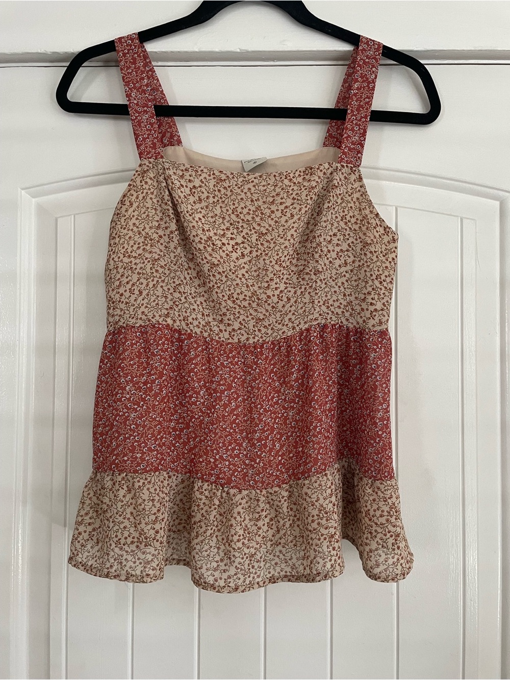 Paper Crane Red and Cream Floral Tiered Tank